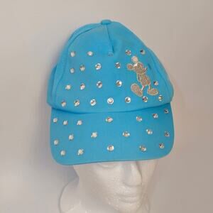 Disney Parks YOUTH Mickey Mouse Teal Blue Silver Rhinestone Hat Embroidered Kids
